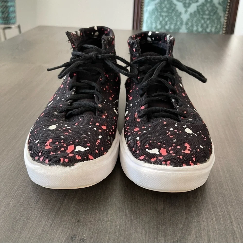 Under Armour girls high top sneakers shoes black pink white size 7Y